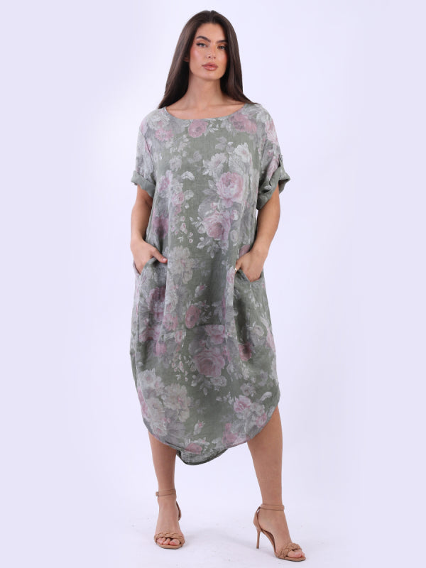 Floral Plus Linen Midi Dress