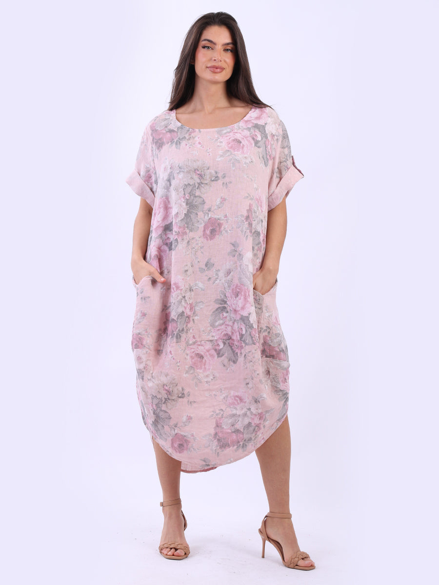 Floral Plus Linen Midi Dress