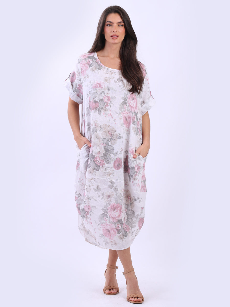 Floral Plus Linen Midi Dress