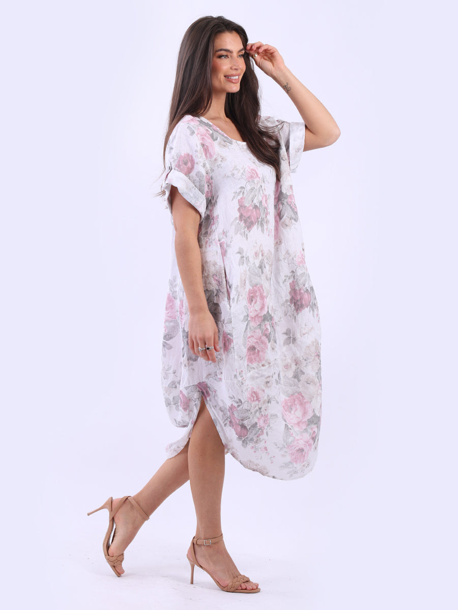 Floral Plus Linen Midi Dress