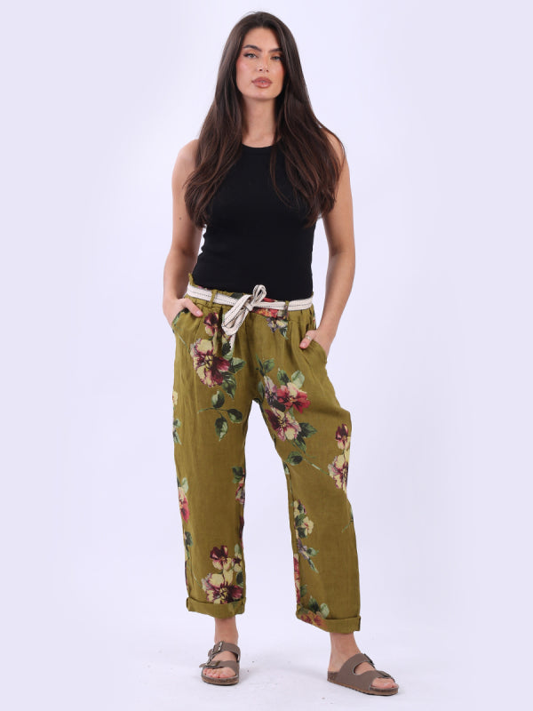 Italian Floral Print Linen Trouser