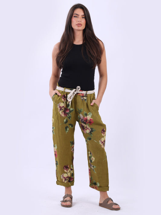 Italian Floral Print Linen Trouser