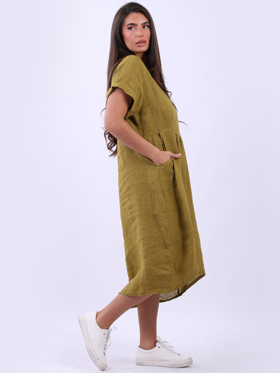 Front Pockets Linen Dress