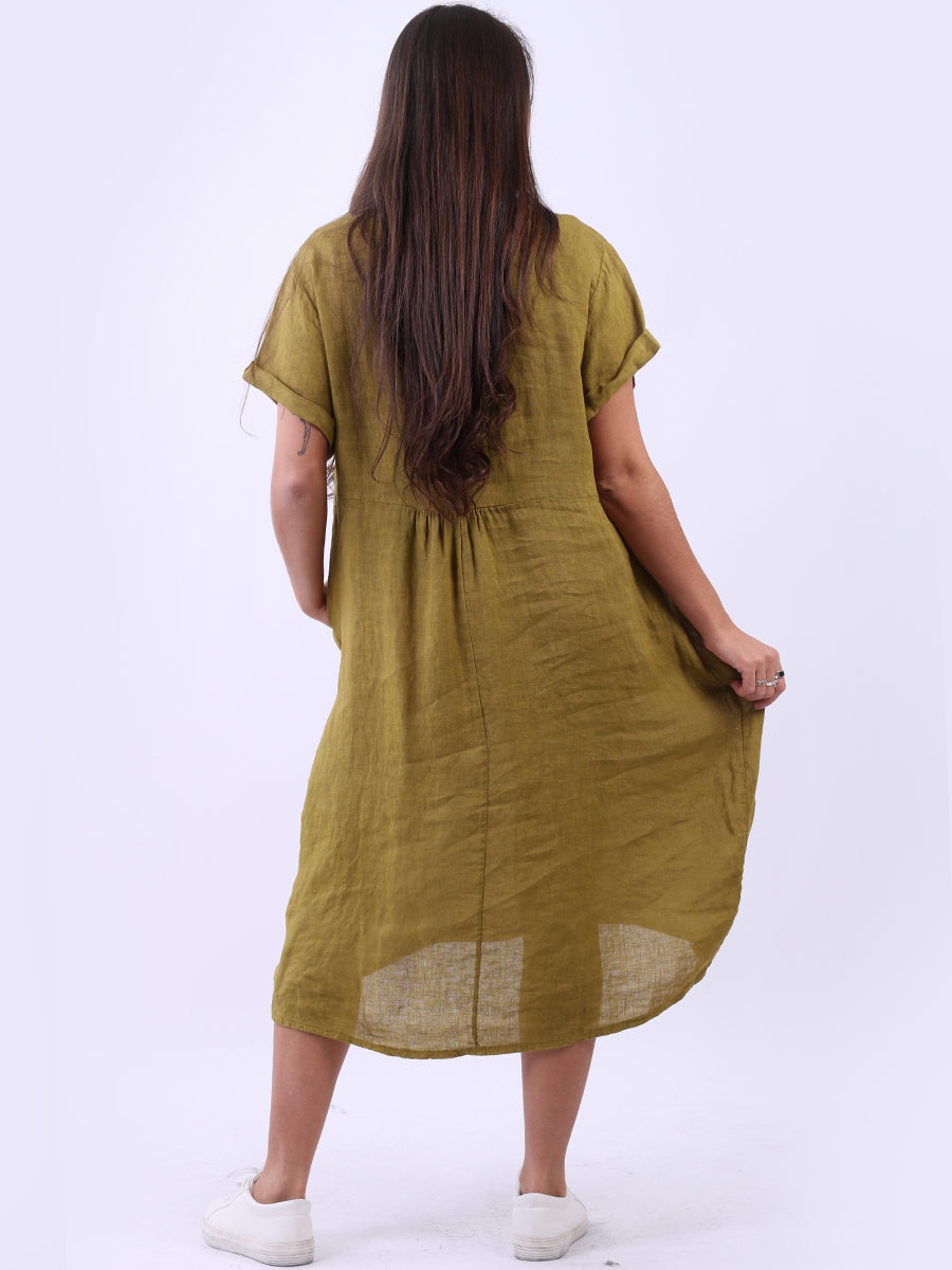 Front Pockets Linen Dress