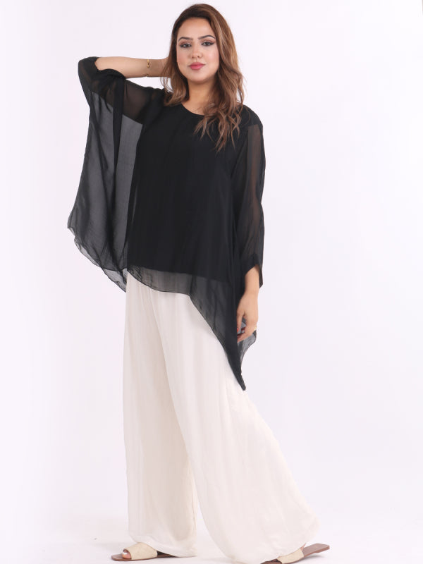 Italian Plain Batwing Silk Tunic Top