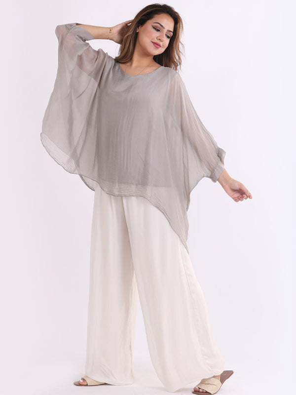 Italian Plain Batwing Silk Tunic Top