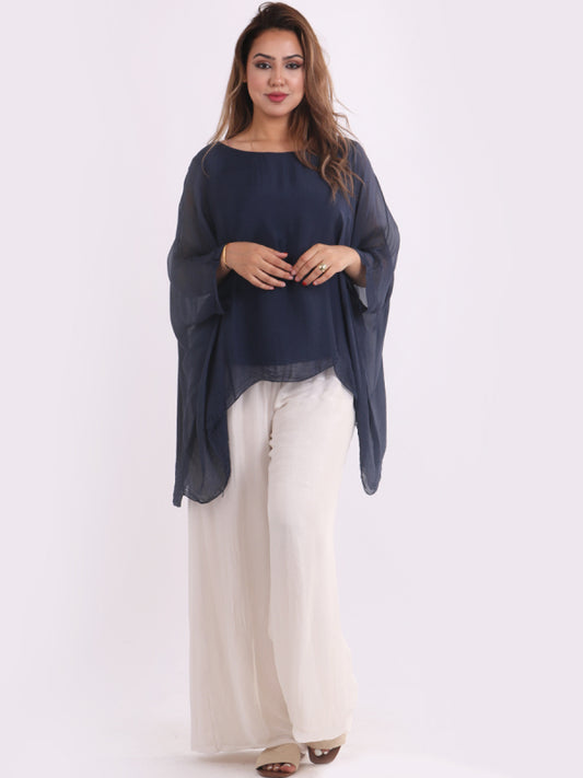 Italian Plain Batwing Silk Tunic Top
