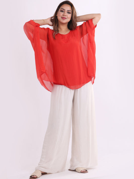 Italian Plain Batwing Silk Tunic Top