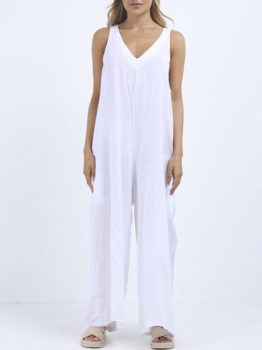 Backside Knot Wide Leg Linen Jumpsuit