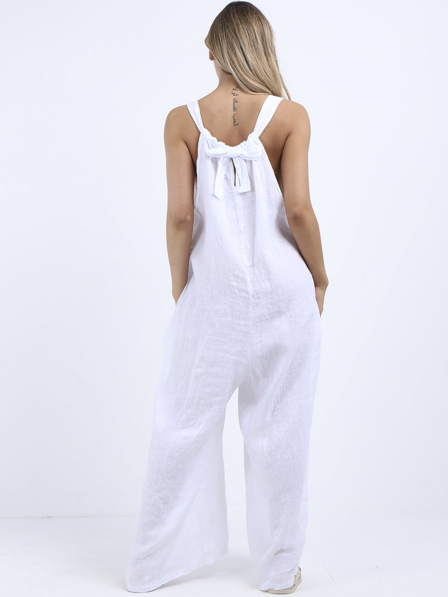 Backside Knot Wide Leg Linen Jumpsuit