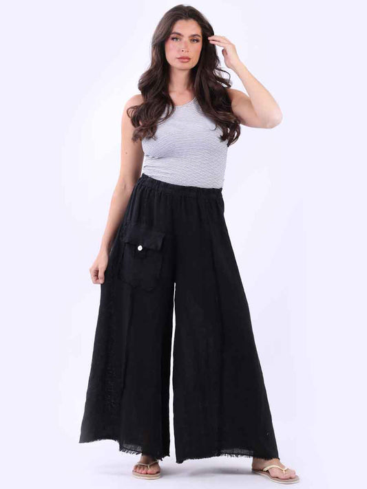 Frayed Linen Palazzo Pant