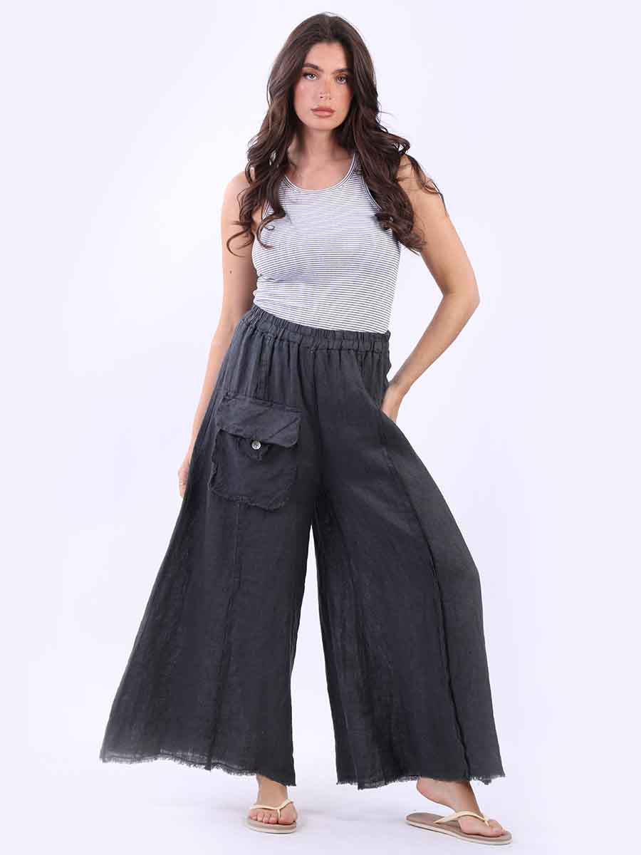 Frayed Linen Palazzo Pant
