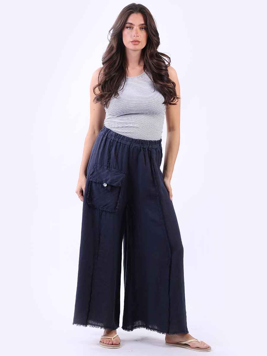 Frayed Linen Palazzo Pant