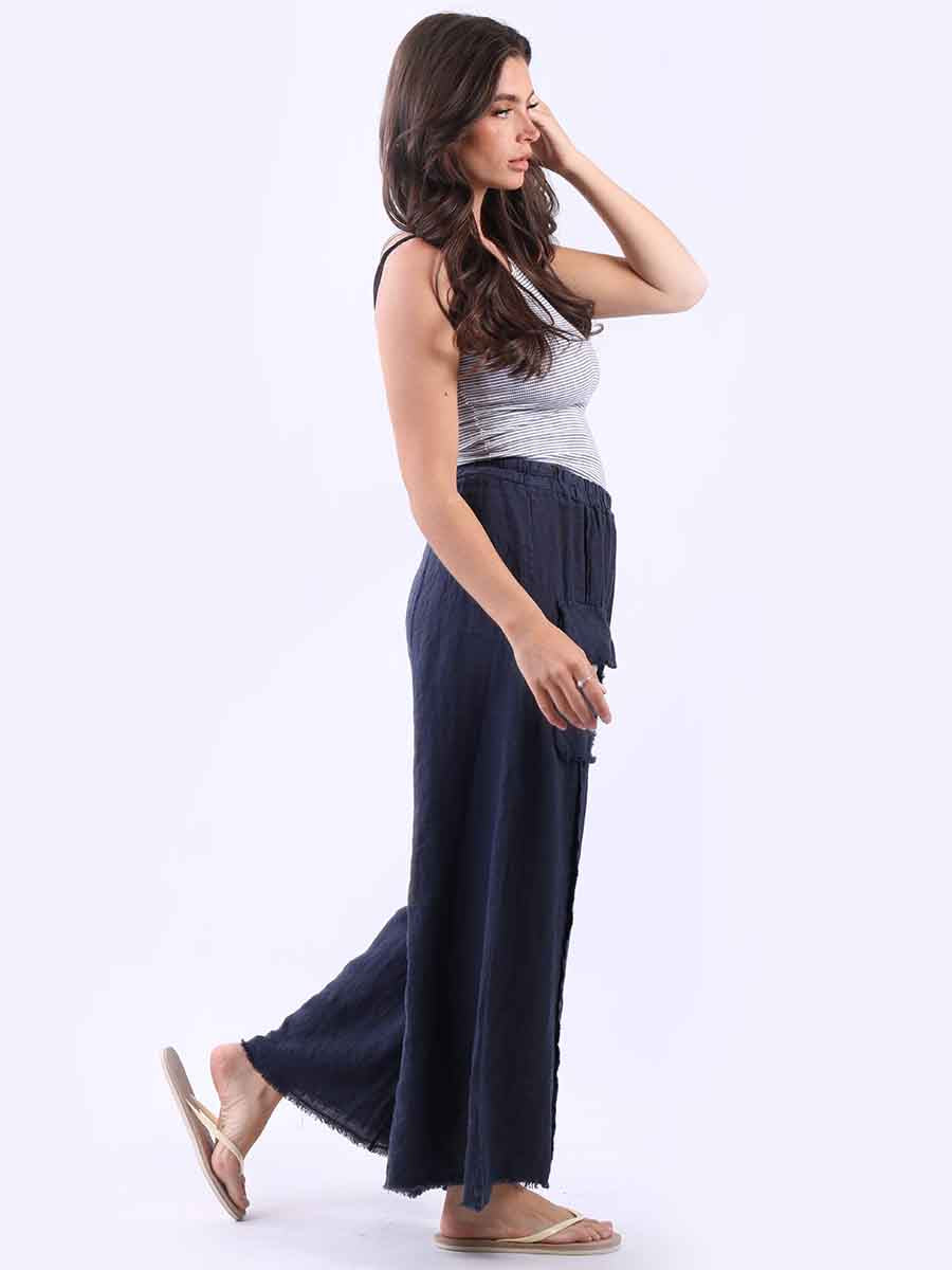 Frayed Linen Palazzo Pant