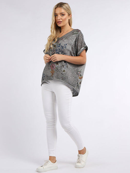 Italian Vintage Washed Floral Print Linen Crop Top