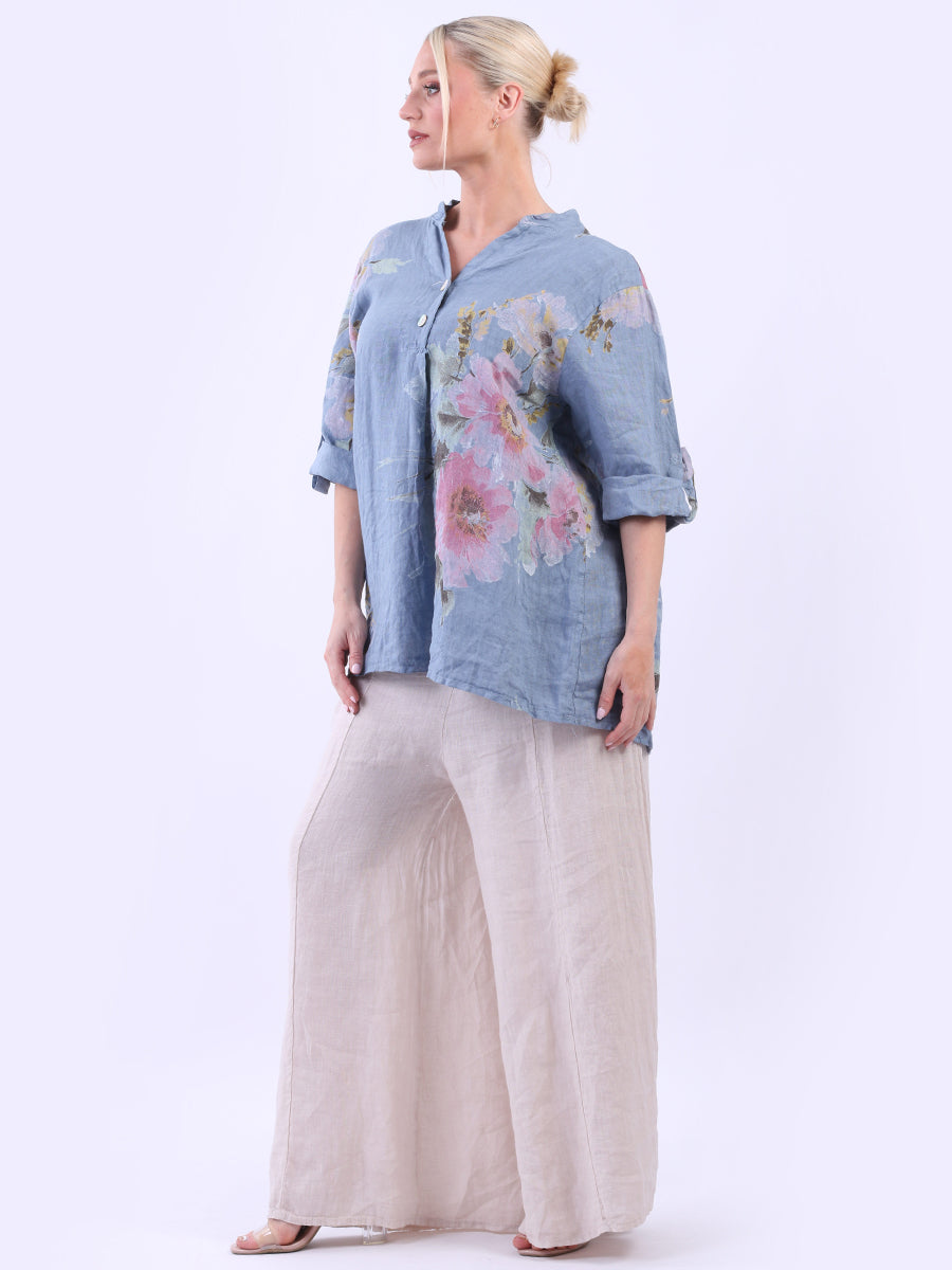 Floral Linen Tunic Top