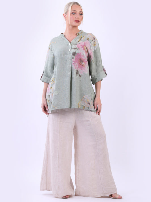 Floral Linen Tunic Top