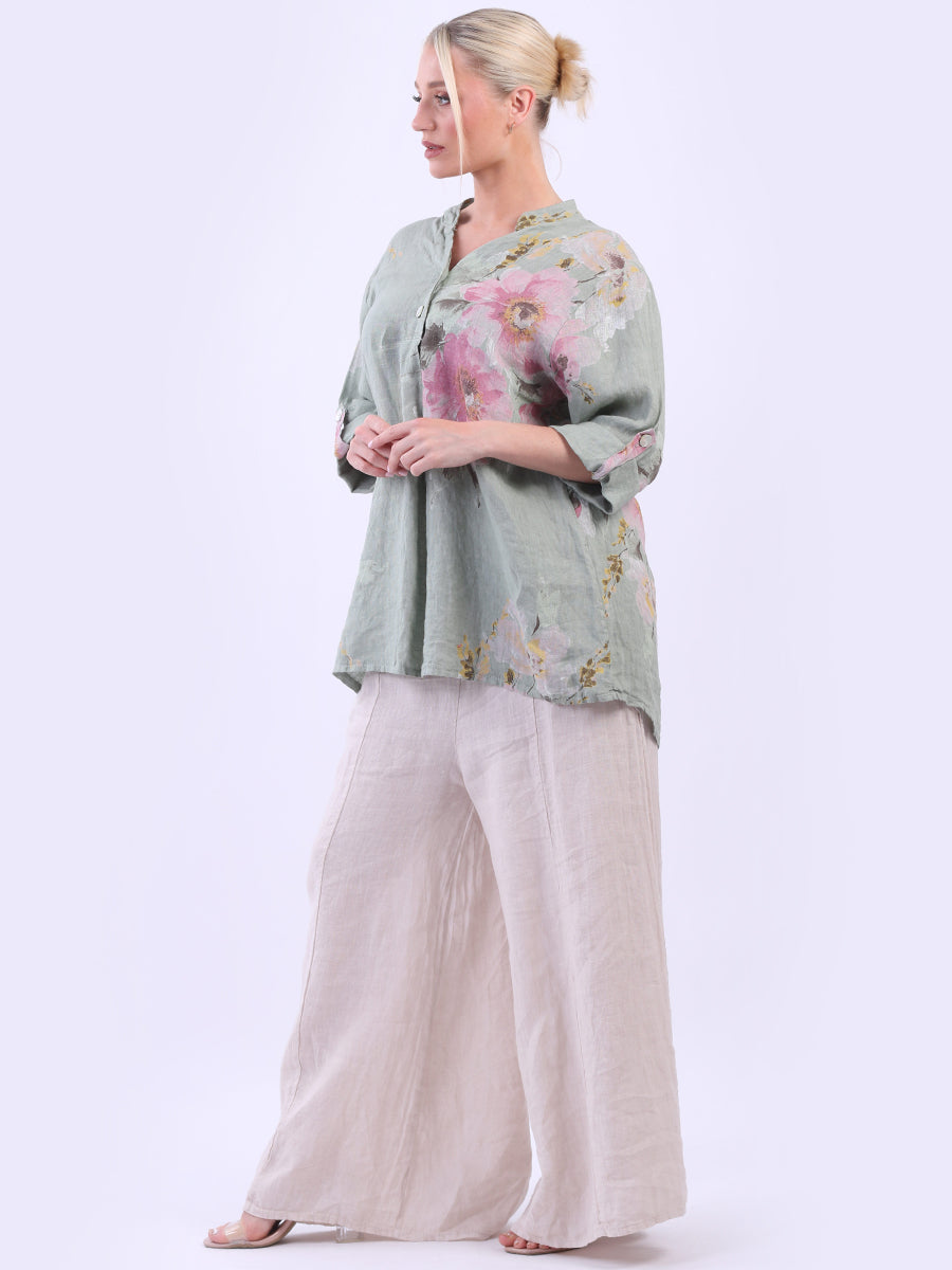Floral Linen Tunic Top