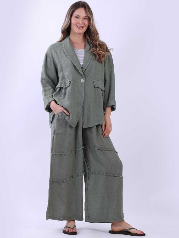 Made In Italy Front Button Plain Linen Jacket