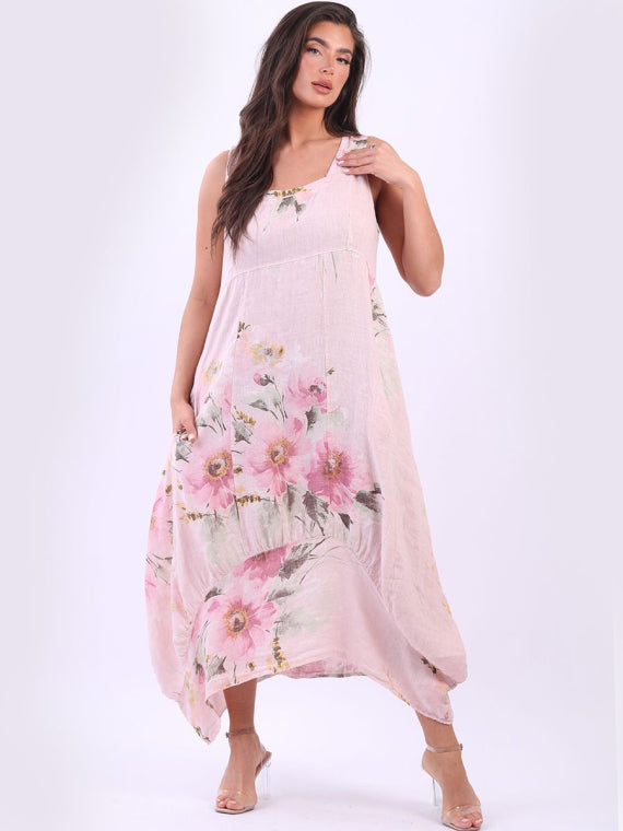 Floral Linen Baloon Dress