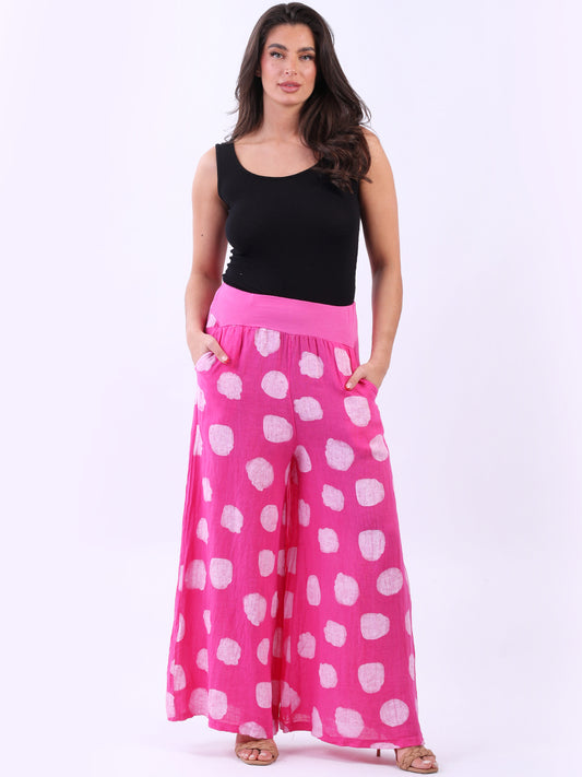 Wide Leg Polka Dots Linen Palazzo