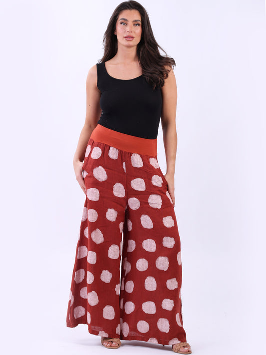 Wide Leg Polka Dots Linen Palazzo