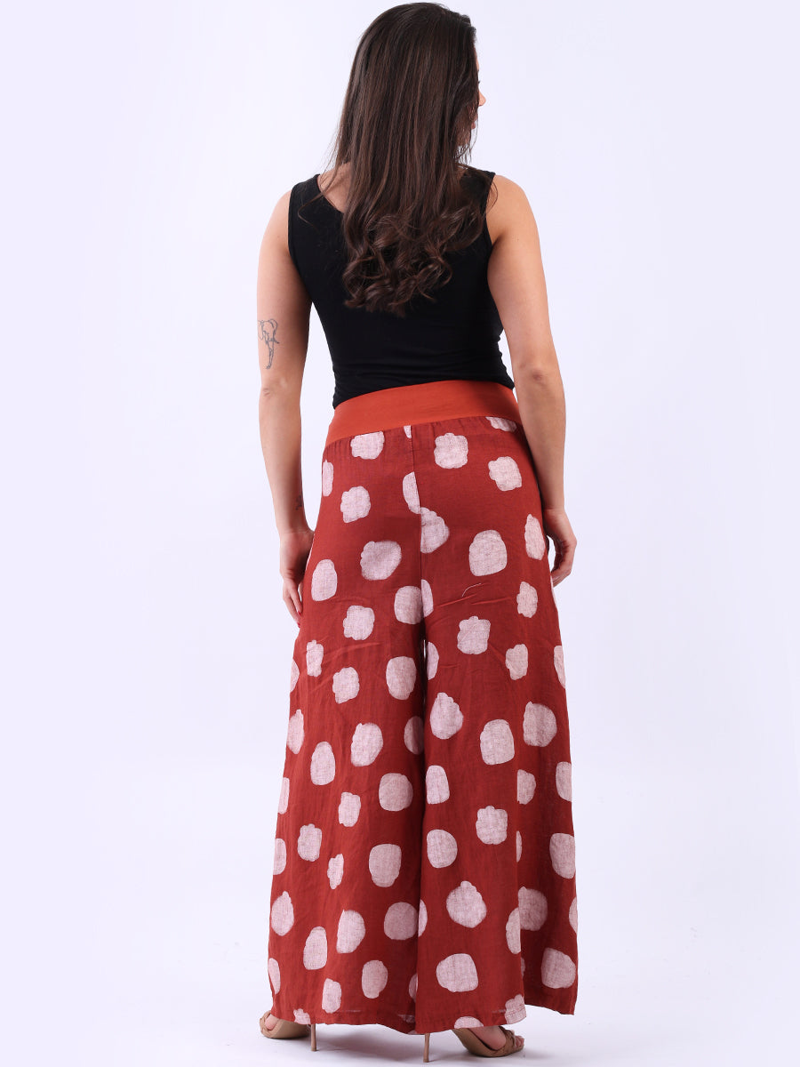 Wide Leg Polka Dots Linen Palazzo