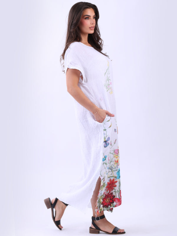 Linen Garden Print Dress