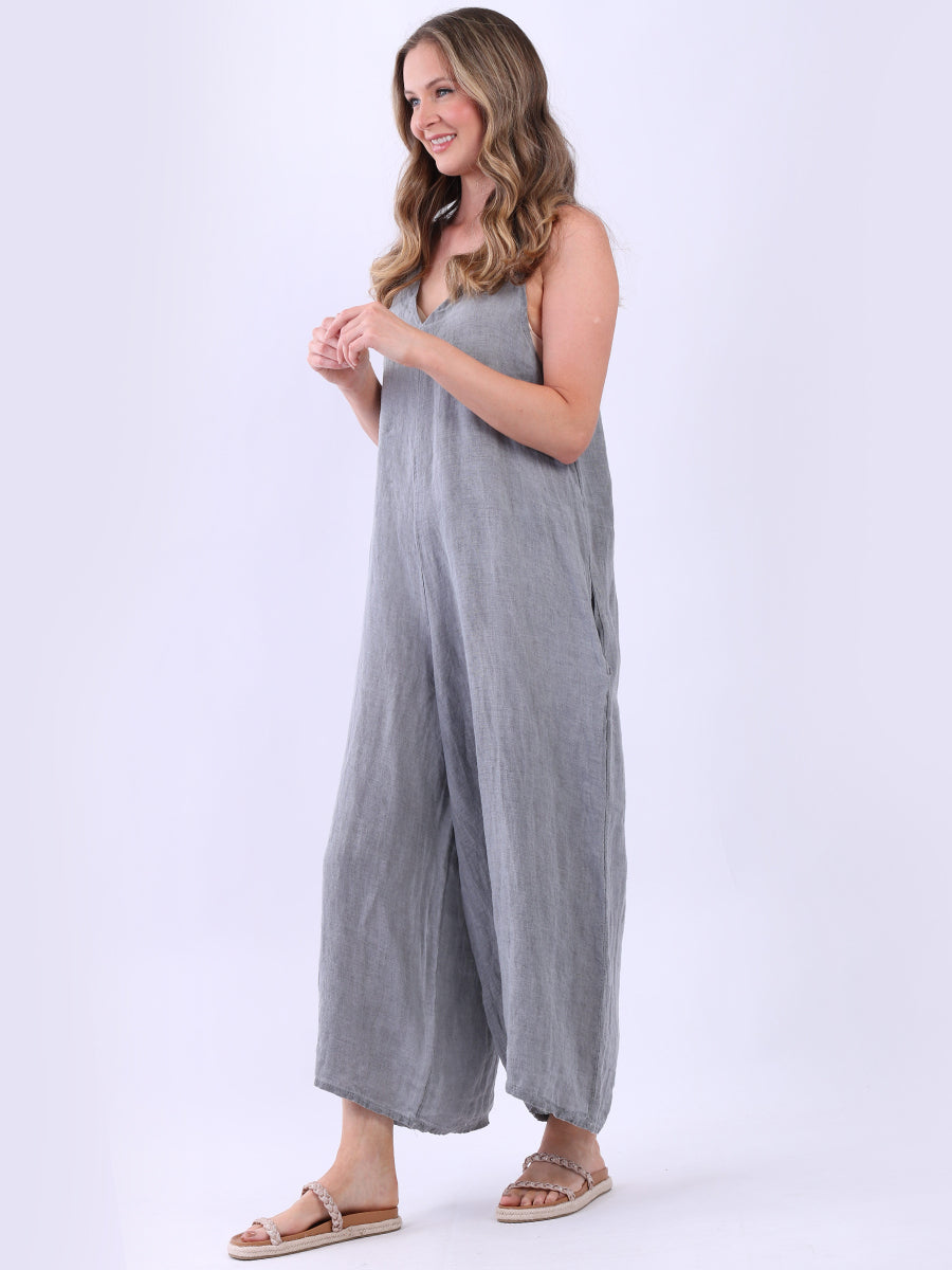 Backside Knot Wide Leg Linen Jumpsuit