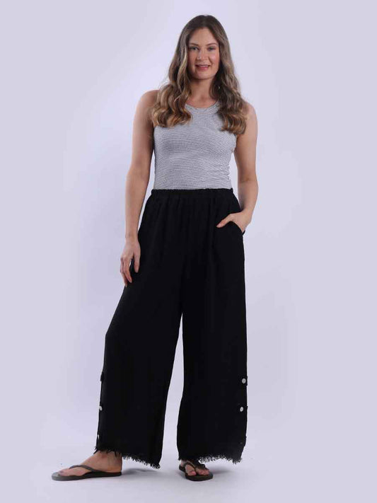 Raw Edge Wide Leg Solid Linen Trouser