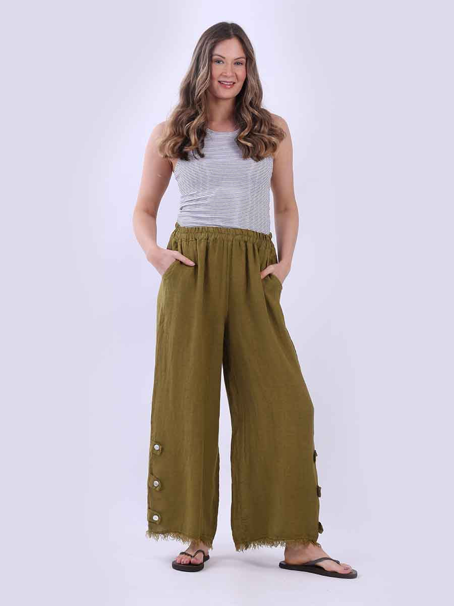 Raw Edge Wide Leg Solid Linen Trouser