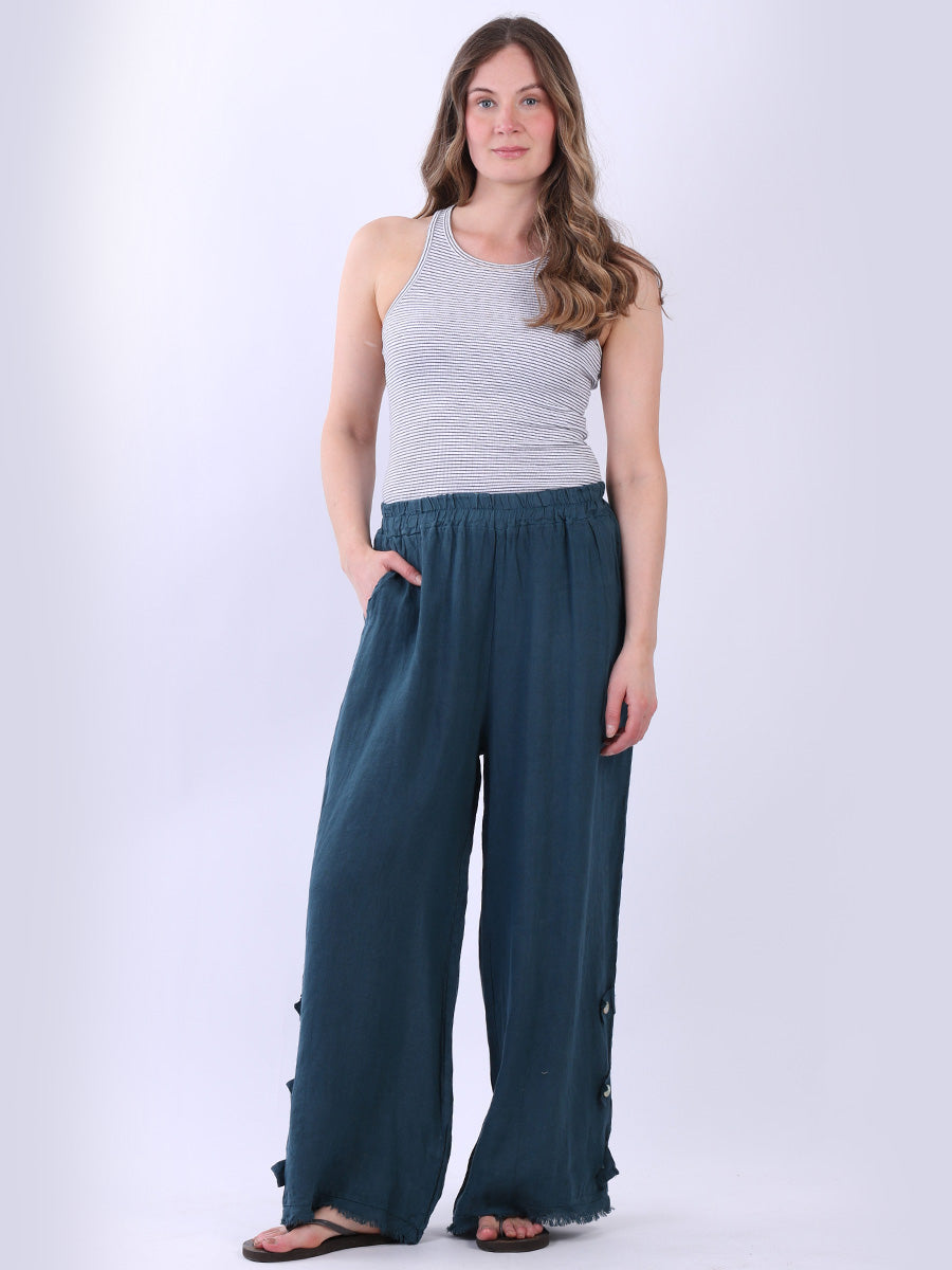 Raw Edge Wide Leg Solid Linen Trouser