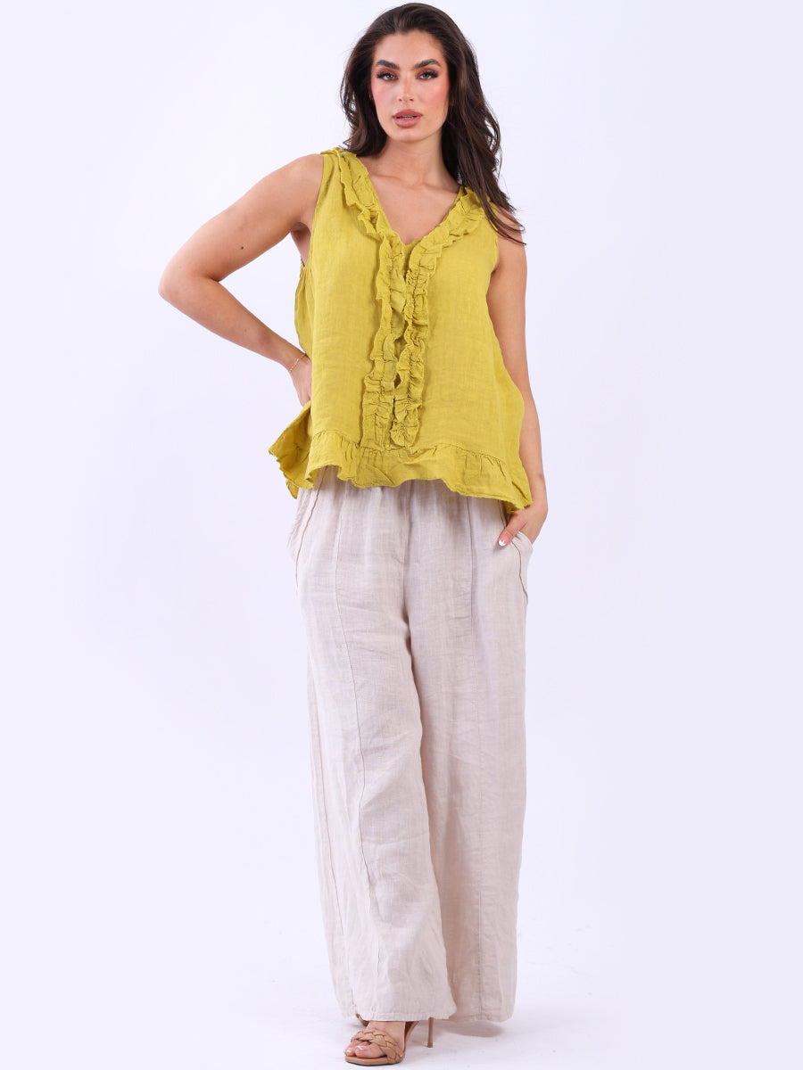 Linen Ruffle Tank Top