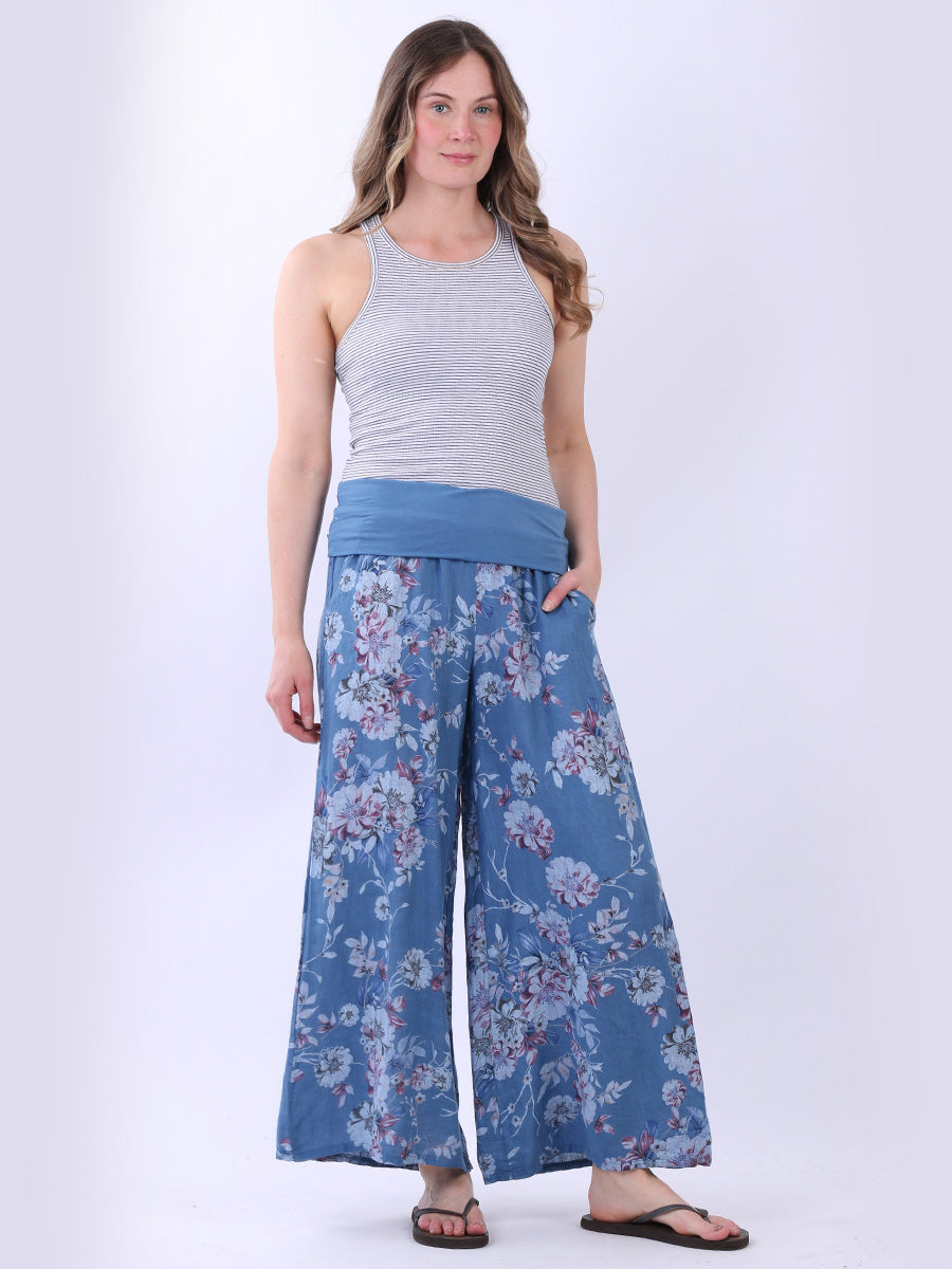 Linen Wide Leg Trouses Floral Print