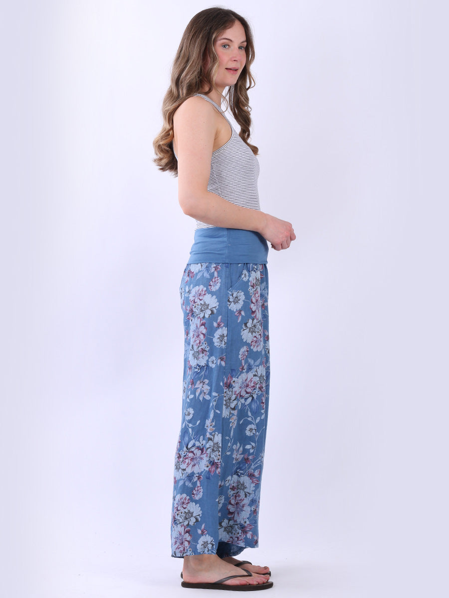 Linen Wide Leg Trouses Floral Print