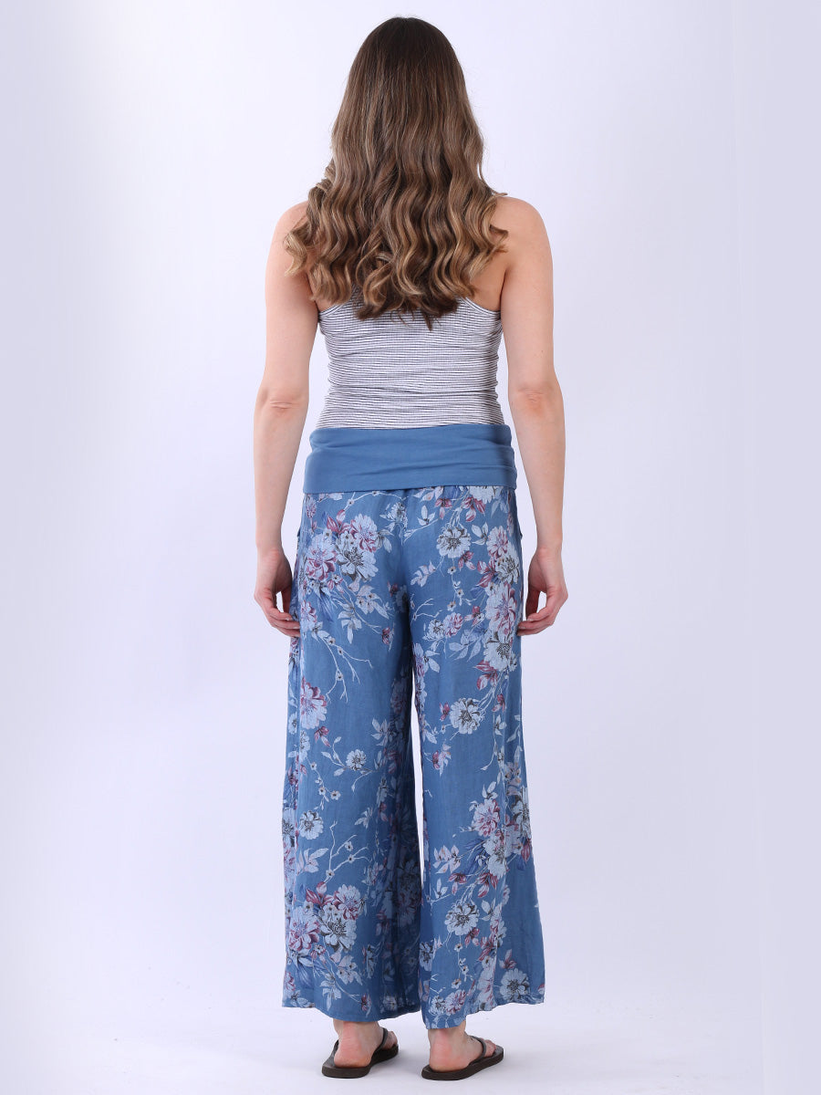 Linen Wide Leg Trouses Floral Print