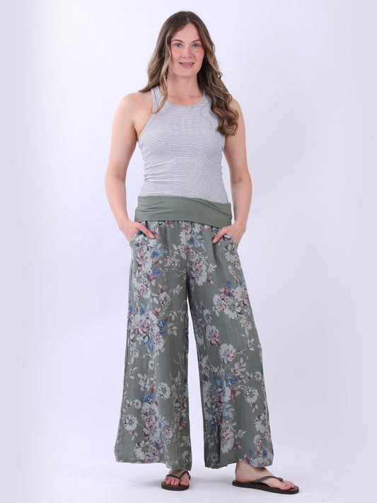 Linen Wide Leg Trouses Floral Print