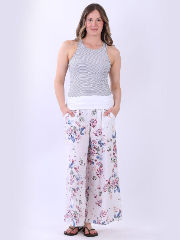 Linen Wide Leg Trouses Floral Print