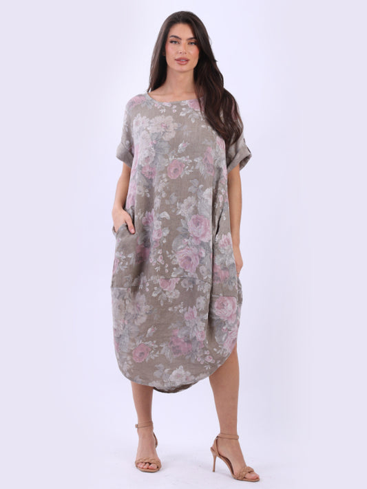 Floral Plus Linen Midi Dress
