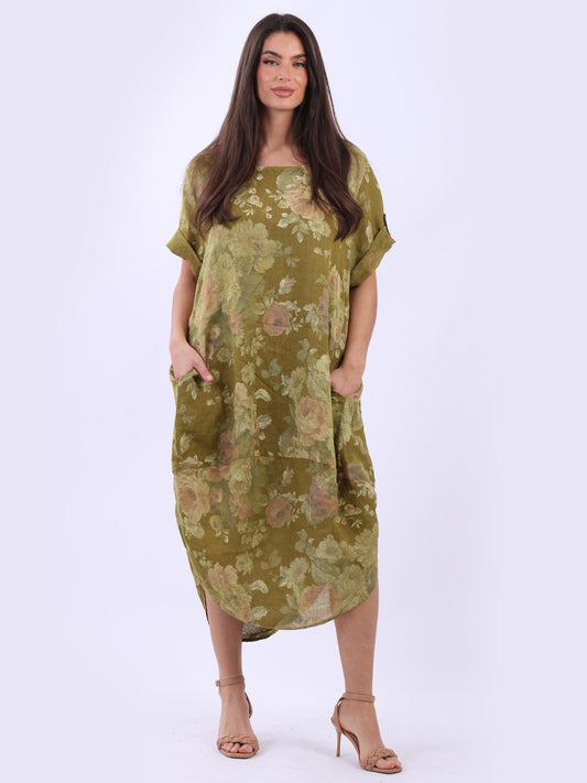 Floral Plus Linen Midi Dress