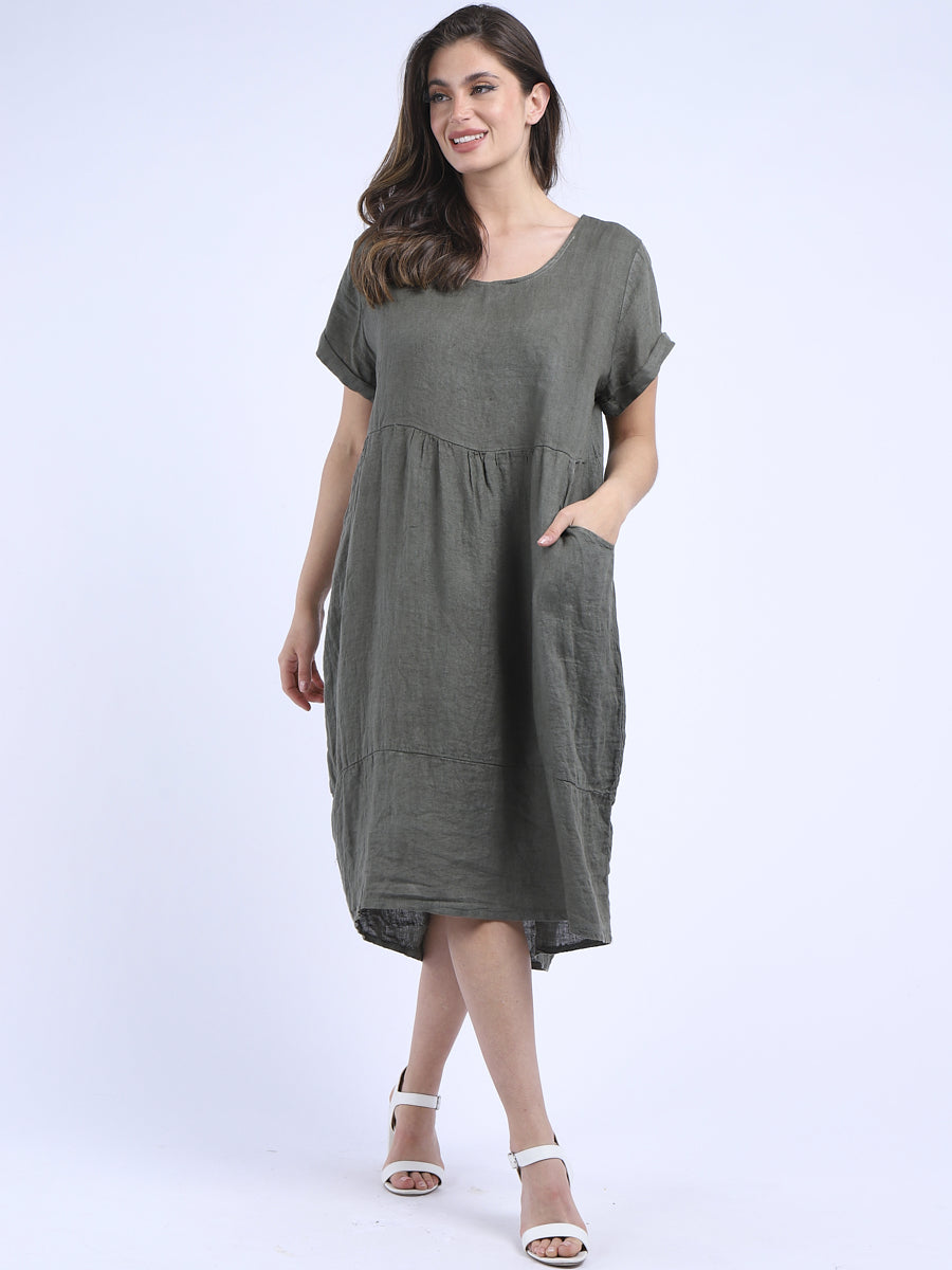 Front Pockets Linen Dress
