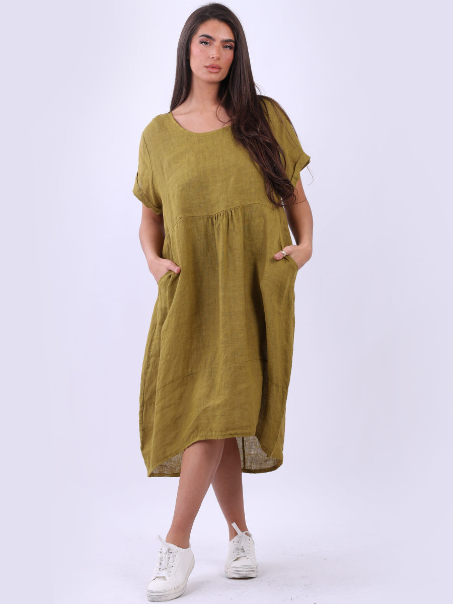 Front Pockets Linen Dress