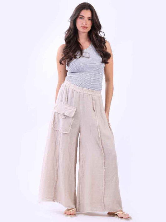 Frayed Linen Palazzo Pant