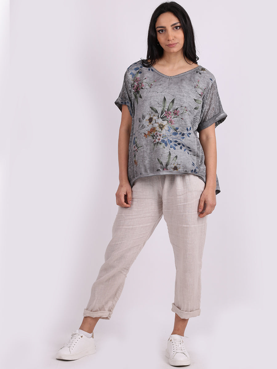 Italian Vintage Washed Floral Print Linen Crop Top