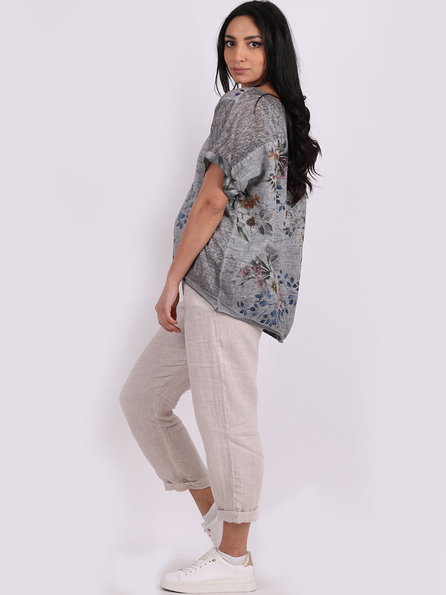 Italian Vintage Washed Floral Print Linen Crop Top