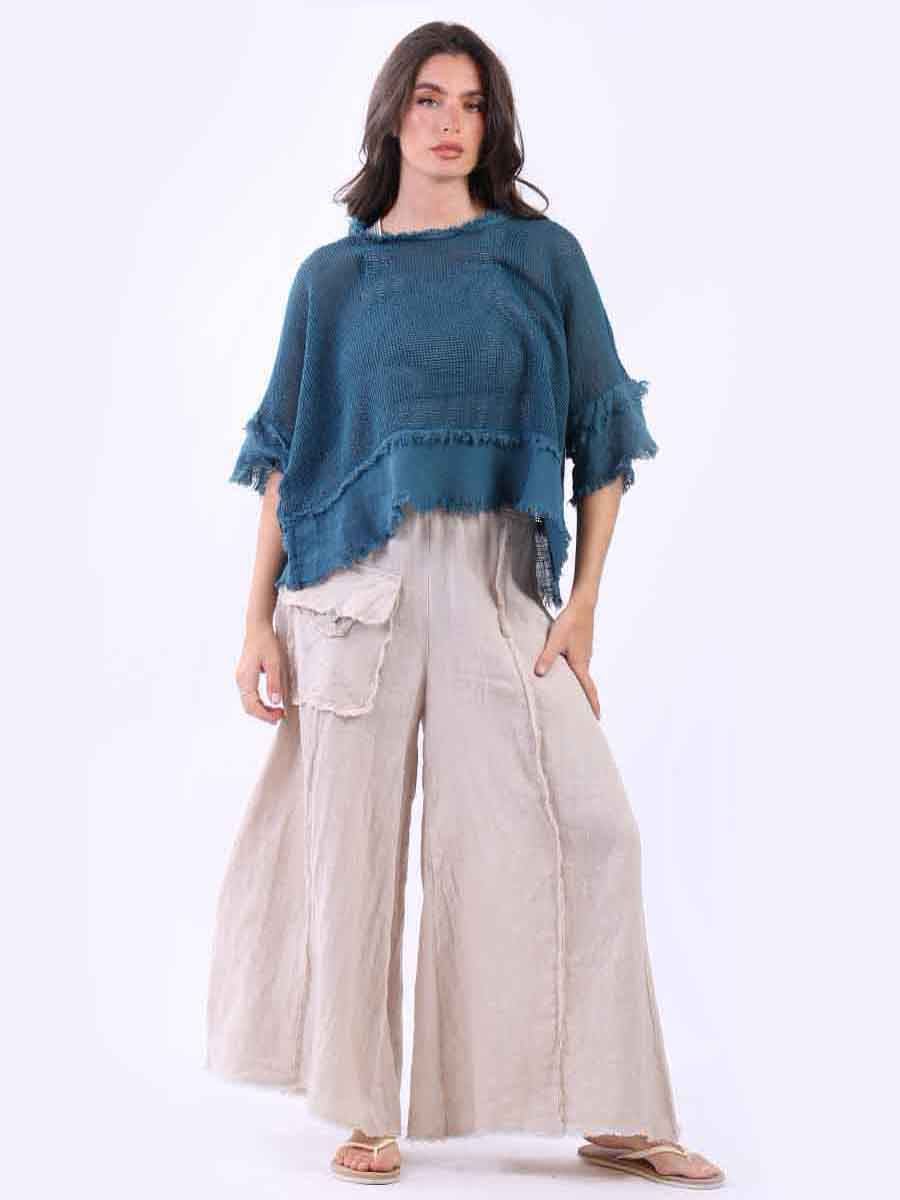 Mesh Net Raw Edges Cotton Crop Top