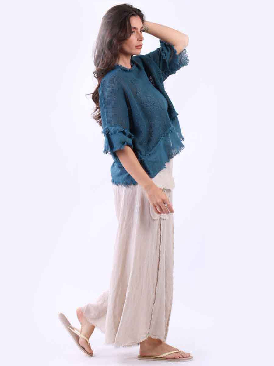 Mesh Net Raw Edges Cotton Crop Top