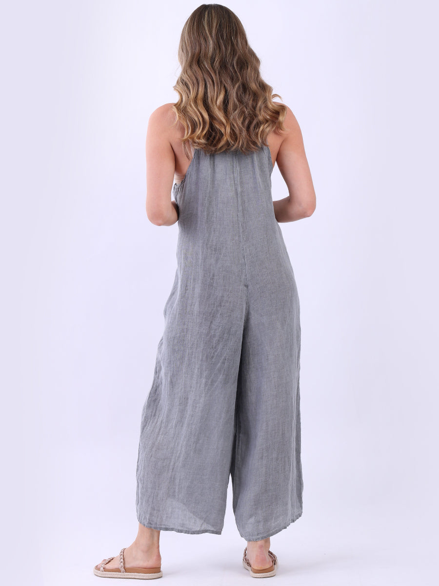 Backside Knot Wide Leg Linen Jumpsuit
