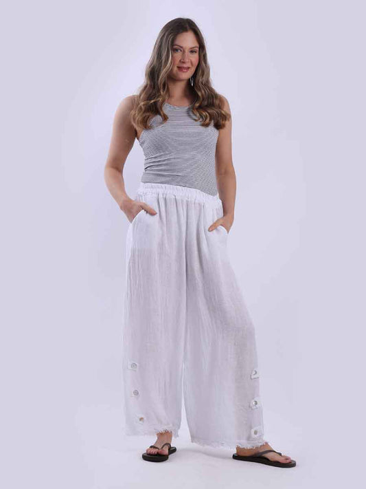 Raw Edge Wide Leg Solid Linen Trouser